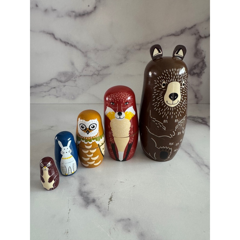 Woodland Animal Nesting Dolls Scandinavian Folk Art Bear Fox Owl